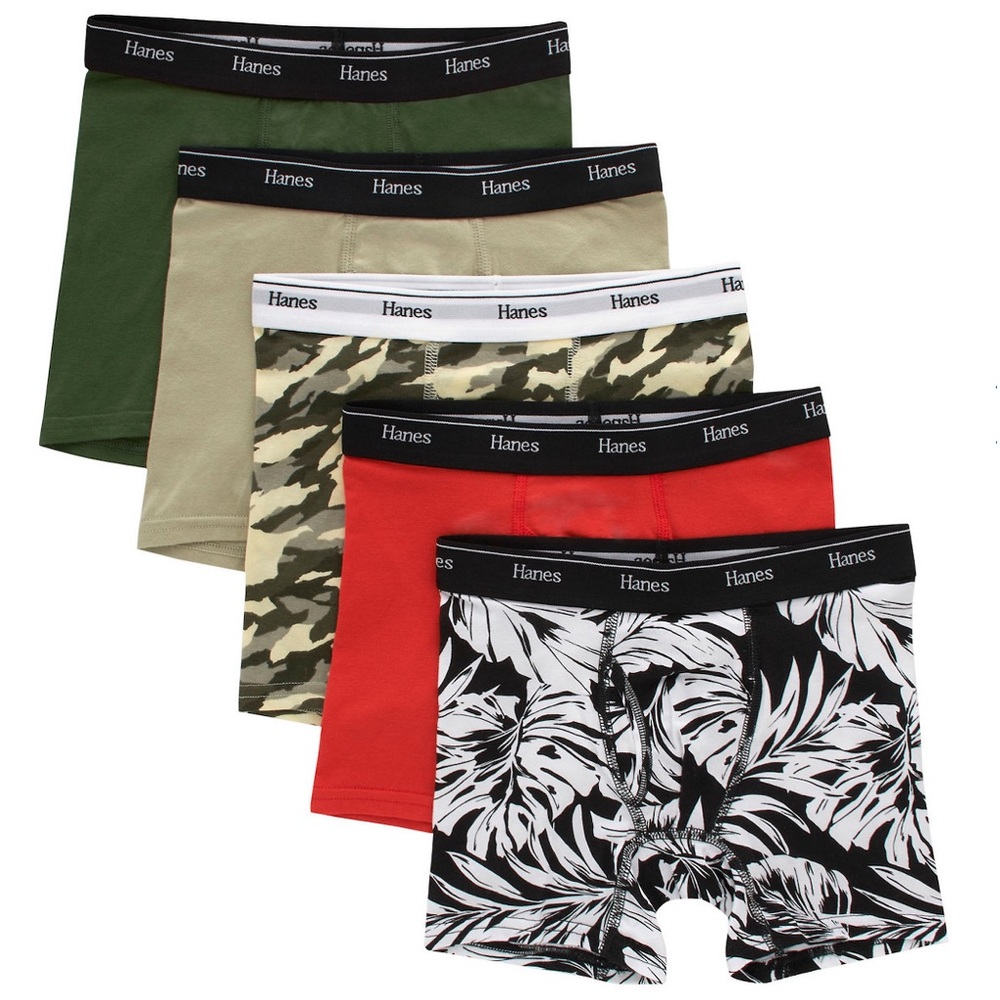 NEW Boys Youth 5 pack Hanes Boxer Briefs (Green / Tan / Camo) - Size XL (18)